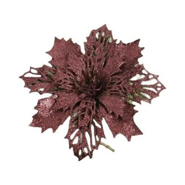 Imagem de Pingente De Flor Artificial Com Glitter Para Árvore De Natal 11cm 510 