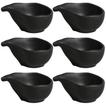 Imagem de Kit 6 Molheiras 40ml Cerâmica Oval 8x6cm Orgânico Preto Matte Porto Br