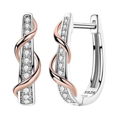 Imagem de Brincos De Argola Em Prata Esterlina 925 Com Zircônias Em Ouro Rosé Pa