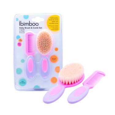 Imagem de Kit Pente E Escova Cerdas Naturais Rosa Ibimboo 1717P