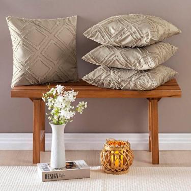 Imagem de Kit 4 Almofadas Cheias Para Sofá 45x45cm Katarine Micro Percal 300 Fios - Cáqui