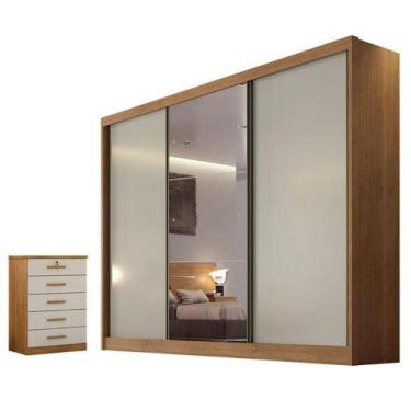 Imagem de Guarda Roupa Casal Duna Com Espelho E Gaveteiro Suiça Cumaru 25 Fendi 