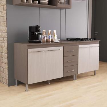 Imagem de Kit 2 Balcões Modulados Gabinete Pia 120cm e Cooktop 70cm Com Tampo Pa