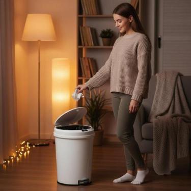 Imagem de Lixeira Automática Redonda 12 Litros com Sensor Infravermelho Branca p