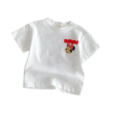 Imagem de Camiseta Masculina Infantil De Verão Solta Com Estampa Mickey, Gola Re