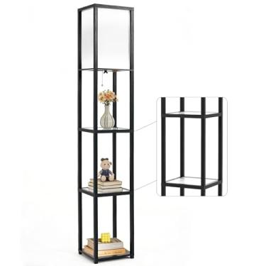 Imagem de MITELSON Luminária De Chão Com Prateleiras, Luminária De Prateleira Moderna Com Lâmpada Led, Prateleira De Canto Com Luz, Luminárias De Pé Com Prateleiras De Vidro Para Sala De Estar, Quarto, Escrit