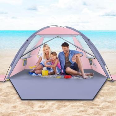 Imagem de HAPPY TRAVEL Barraca De Praia Travel, Abrigo Solar Para 3/4/5/6/7/8 Pessoas, Cobertura Portátil Com Proteção Uv Fps 50+, Sombra Família E Bebê, Cabana Leve Fácil Montar 3 Janelas Malha Ventilação