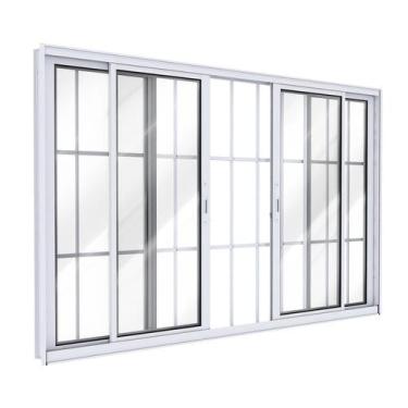 Imagem de Janela de Alumínio de Correr 2 Folhas Móveis e 2 Folhas Fixas com Grad