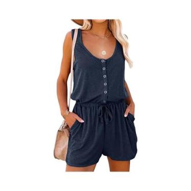 Imagem de Macacão Feminino De Verão Sem Mangas Com Cintura Amarrada Casual Solto