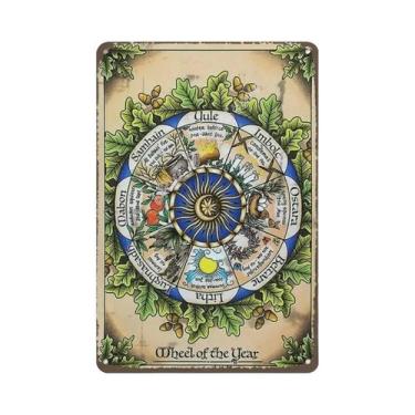 Imagem de Placa De Metal Retrô Com Rodas Do Ano, Tema Bruxa, Para Decoração De P