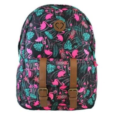 Imagem de Mochila De Costas Clio Tropical Escolar Flamingo Juvenil, Preto