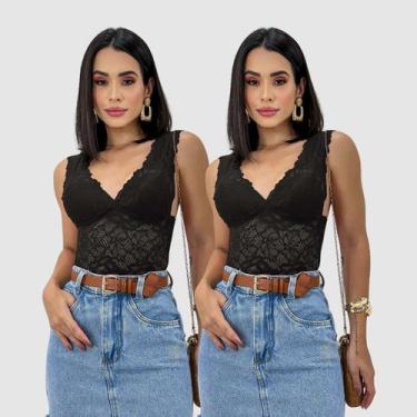 Imagem de Kit 2 Cropped Blusa Blusinha Renda Bojo Feminino Atacado - SWISS BOUTI