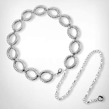 Imagem de Cinto Feminino Corrente Elos Argolas Metal Ajustavel Dourado - Swiss B