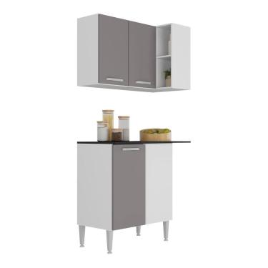 Imagem de Kit Armário de Cozinha Aéreo Canto com Balcão 90cm 3 Portas Pequim Multimóveis MP2381