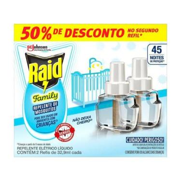 Imagem de Inseticida Elétrico Raid 45N Refil 32,9ml Family - Embalagem com 2 Uni