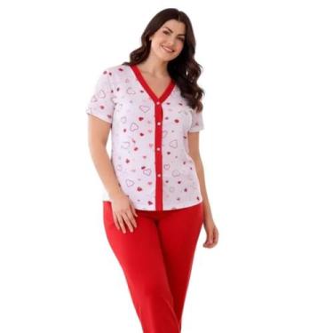 Imagem de Pijama Feminino com Botões Americano Meia Estação Manga Curta e Calça 