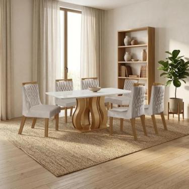 Imagem de Sala de Jantar 6 Cadeiras Estofadas Atena e Mesa Retangular com Tampo 