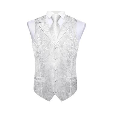 Imagem de Colete De Smoking Masculino De Seda Paisley Com Gravata, Lenço De Bols