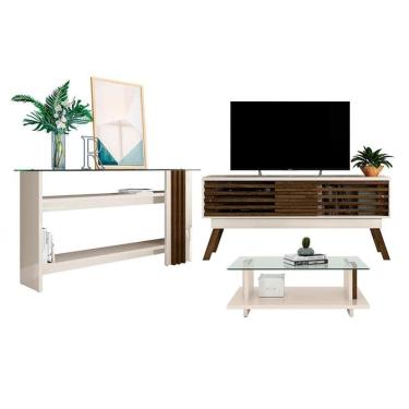 Imagem de Rack Bancada com Aparador e Mesa de Centro Frizz 1.5 Off White Savana – Madetec