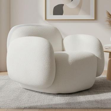 Imagem de Poltrona Decorativa Orgânica Para Sala Living Valley P07 Prime Bouclê Cru - Lyam Decor