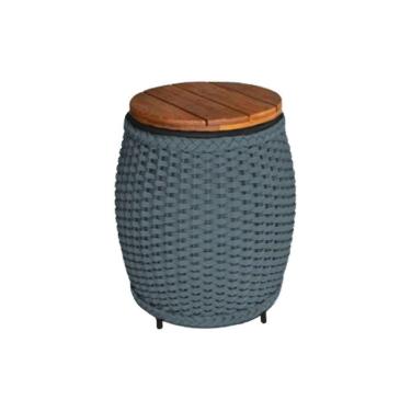 Imagem de Puff Mesa Garden Em Corda Náutica Base Em Alumínio Preta E Tampo Em Madeira Cinza