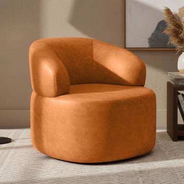 Imagem de Poltrona Giratória Orgânica Para Sala de Estar Living Helena L02 Couríssimo Canela - Lyam Decor