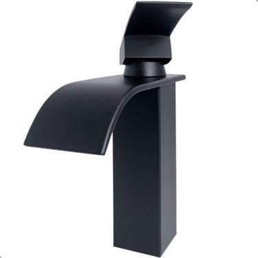 Imagem de Torneira Preta lavatorio Cuba Banheiro Inox 304 Cascata Quente Fria Mi