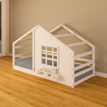 Imagem de Cama Montessoriano Casinha com Janela Madeira Maciça Branco Housin