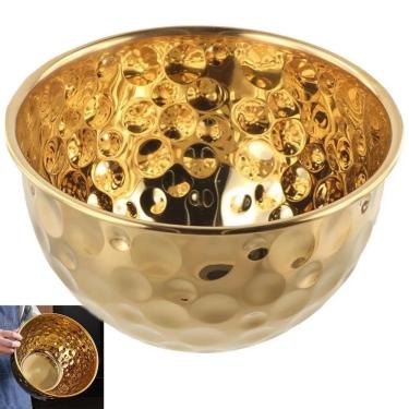 Imagem de Tigela Bowl para Saladas e Sobremesas em Inox Multiuso 3 e 5 l para Cozinha e Mesa Dourado Compre Desejos