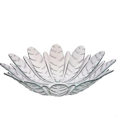 Imagem de Fruteira de vidro decorativa folhas centro de mesa grande transparente