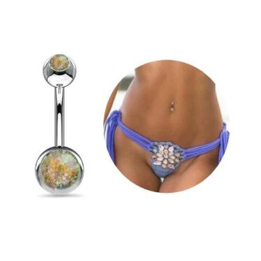 Imagem de Piercing umbigo aço cirúrgico stras Glitter boêmio Cor:Verde - 3i, Ver