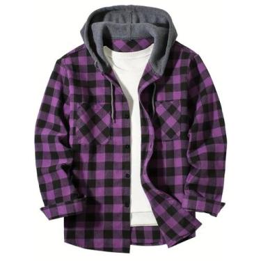 Imagem de Camisa Masculina Slim Fit Com Capuz E Estampa Xadrez, Jaqueta Casual D