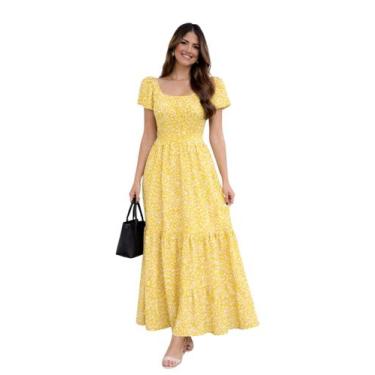Imagem de Vestido longo floral ciganinha ombro a ombro boho em viscolinho elegan