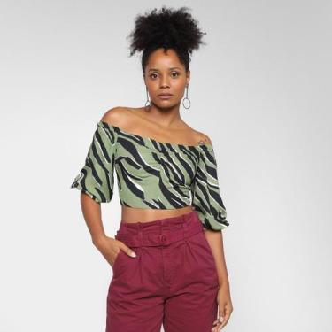 Imagem de Top Cropped Ciganinha Mercatto Ferino Feminino, Verde escuro, G
