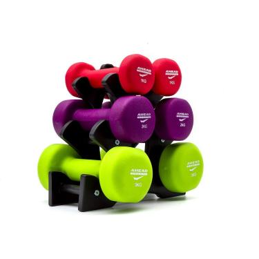 Imagem de Kit de Halteres Neoprene com Suporte 3 Pares 1kg 2kg 3kg para Treino em Casa e Academia Ahead Sports