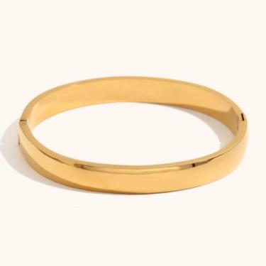 Imagem de Bracelete Aco Inoxdavel Liso Fino Delicado Banhado Ouro 18K-Pulseira F