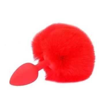 Imagem de Plug Anal de Silicone com Pompom de Pelúcia Vermelho Tamanho P 7 x 2,8