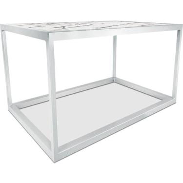 Imagem de Mesa De Centro Goldin Retangular Para Sala Decoração Branco/Vulcano - 