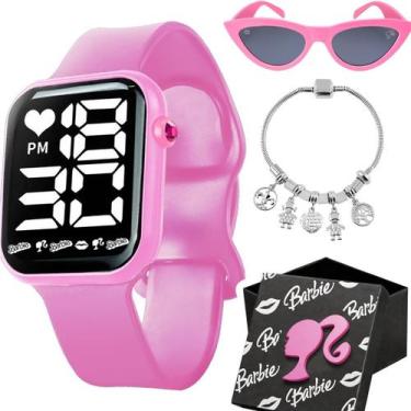 Imagem de Relogio Digital Infantil Led Rosa + Oculos + Colar menina criança casu