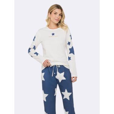 Imagem de Pijama Feminino Manga Longa com Calça Starlit - Veggi, Marfim, M, Femi