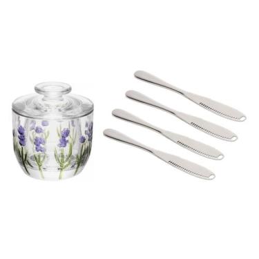 Imagem de Kit Manteigueira Francesa Cristal E 4 Espátulas Inox Lyor