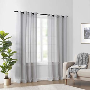 Imagem de Curtain Fresh Arm and Hammer Cortina de janela com ilhós de voile transparente neutralizante para quarto ou sala de estar (1 painel), 150 x 213 cm, cinza claro