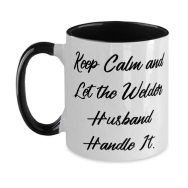 Imagem de Caneca divertida de dois tons de 325 ml, Keep Calm and Let the Welder Husband Handle It, presentes inspiradores para marido, presentes de Dia dos Namorados