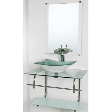 Imagem de GABINETE DE VIDRO PARA BANHEIRO INOX 60CM CUBA RETANGULAR BRANCO