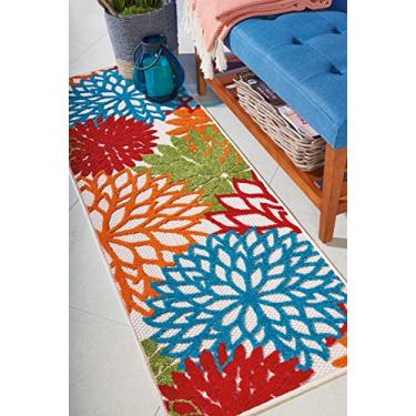Imagem de Nourison Aloha Tapete verde para ambientes internos/externos de 6 x 18 cm, tropical, botânico, fácil limpeza, sem derramamento, quarto, sala de estar, sala de jantar, deck, quintal, pátio (2 x 6)