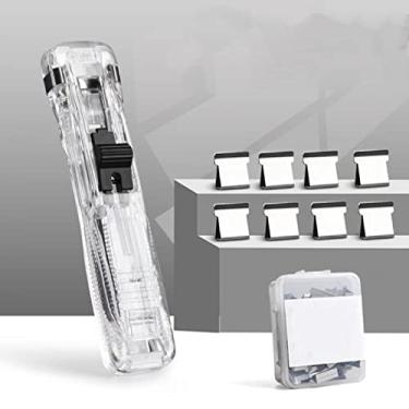 Imagem de LeMall Grampeador 3 em 1 com removedor integrado e armazenamento de grampos, 58 fichários, reutilizável, capacidade para 40 folhas, branco