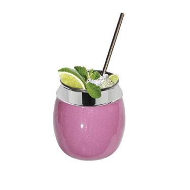 Imagem de Kit Copo de Aluminio 650ml tipo Coco com Canudo Inox para Drinks Gin Caipira Gastrobel (Rosa Pigmentado)