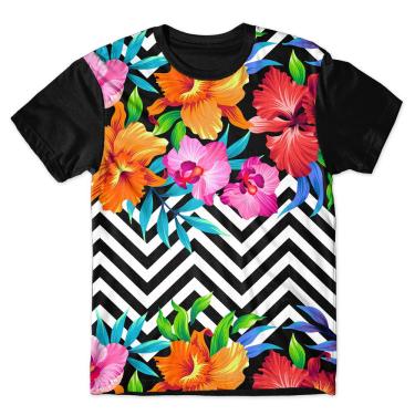 Imagem de Camiseta As Braba Masculina Flores Listras 2 Full Print