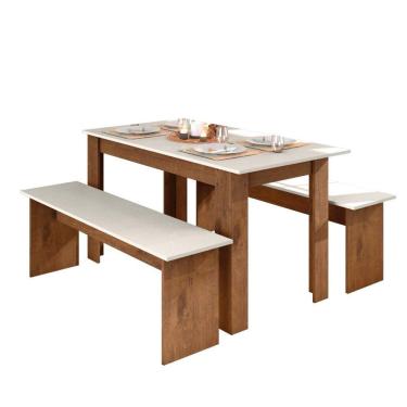 Imagem de Conjunto de Mesa Com 2 Bancos 135 x 75 cm Primor Off White Zanzini