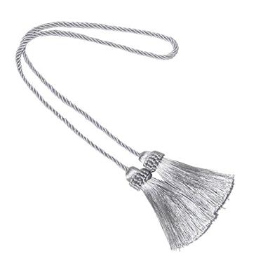 Imagem de peça borlas douradas braçadeira de cortina de amarração decoração de casa suporte moderno cortinas de amarrar acessórios de sala de amarração para quarto, prata, 97 cm